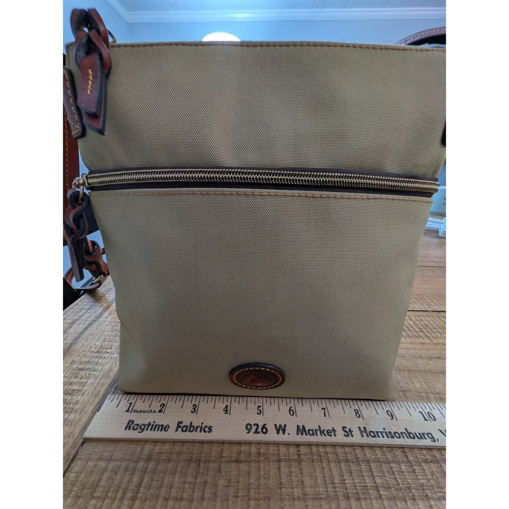 Dooney & Bourke Khaki Nylon Crossbody Bag W/Contrasting Leather Trim